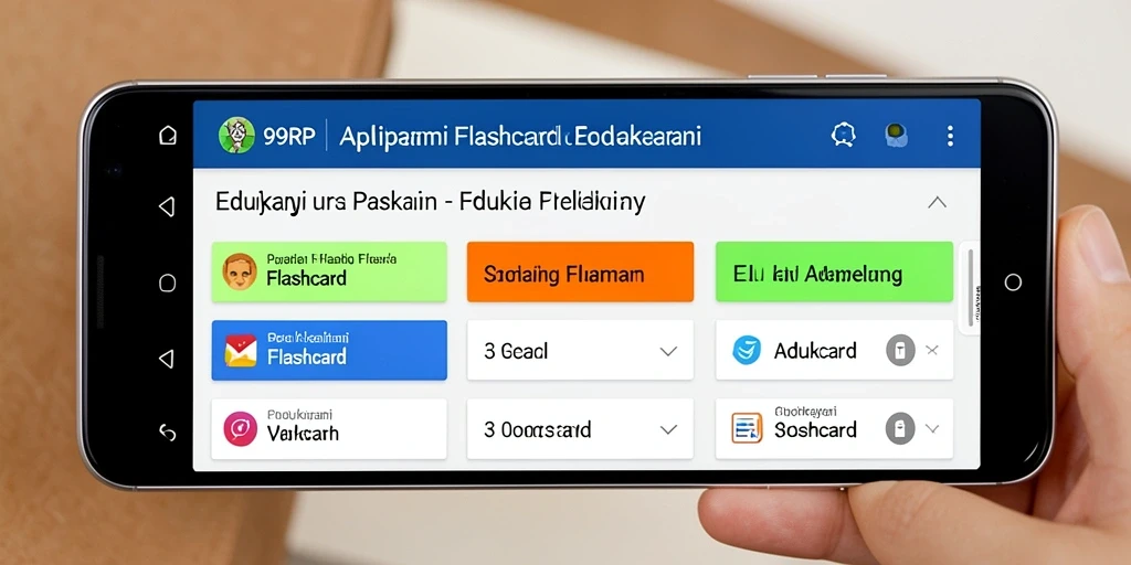 Antarmuka aplikasi 99RP dengan fitur flashcard yang interaktif.