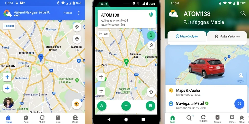 Tampilan antarmuka aplikasi ATOM138 yang intuitif untuk navigasi mobil.