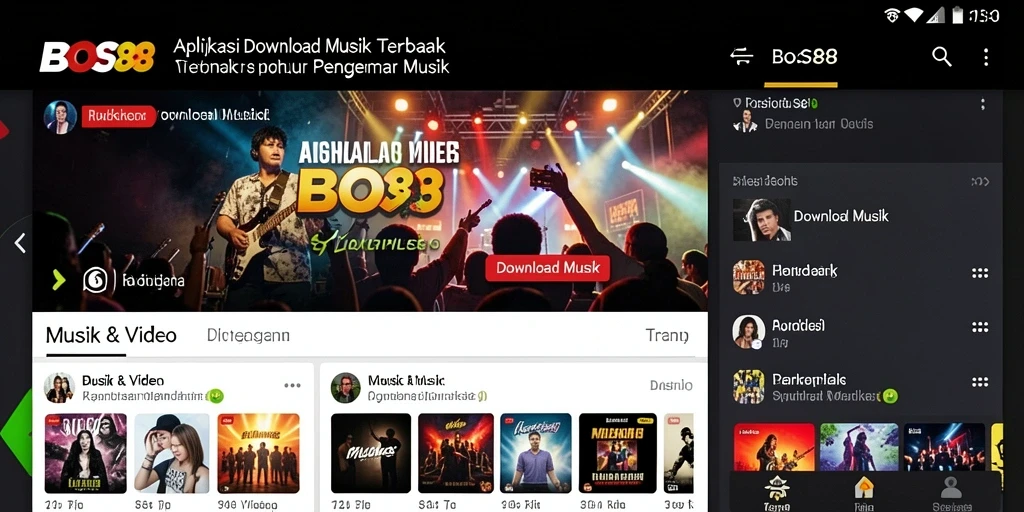 Tampilan antarmuka aplikasi BOS88 yang sederhana dan mudah digunakan untuk Download Musik.