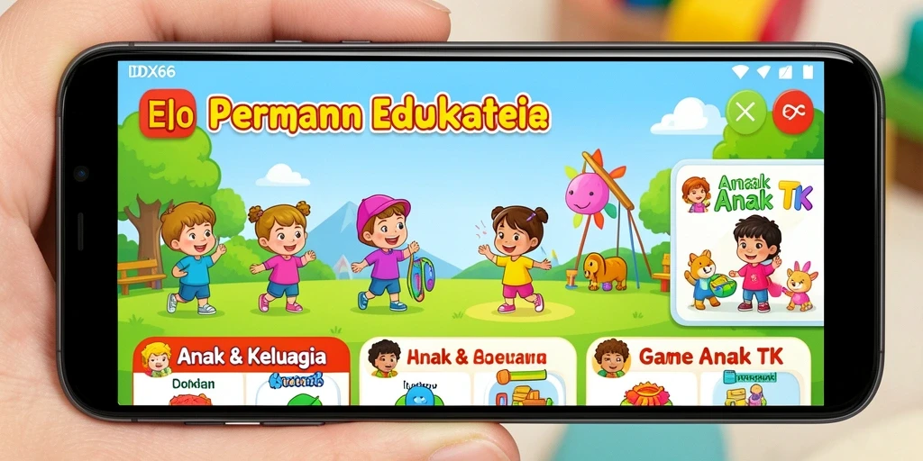 Tampilan antarmuka IDX66 dengan permainan edukatif yang ceria.