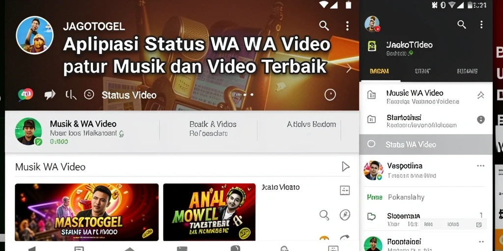 Antarmuka aplikasi JAGOTOGEL menampilkan koleksi video untuk status WhatsApp.