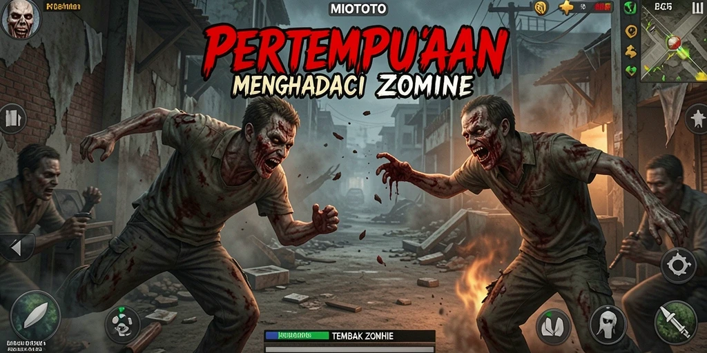 Tampilan antarmuka MIOTOTO saat pertempuran zombie berlangsung.