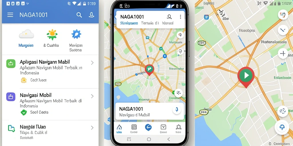 Tampilan antarmuka NAGA1001 menampilkan peta dan fitur navigasi mobil.