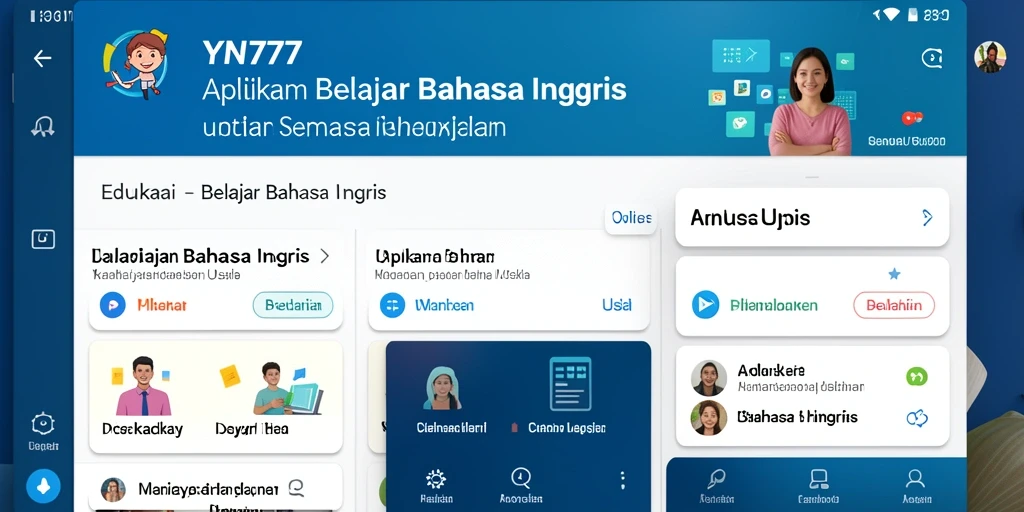 Antarmuka aplikasi YN777 yang ramah pengguna untuk belajar bahasa Inggris.