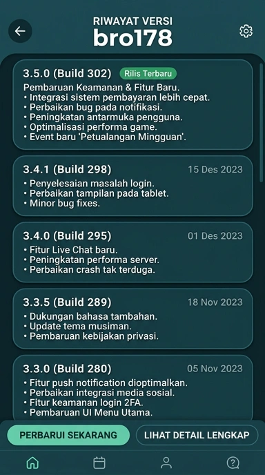 Riwayat Versi Aplikasi bro178 untuk Pengguna Android
